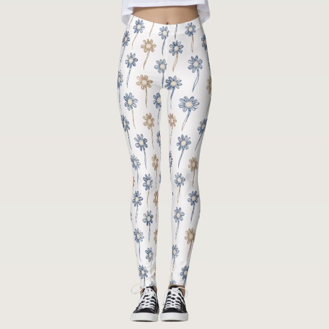 Leggings Motif floral de marguerite minimaliste (4) (Devant)
