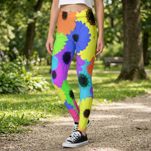 Leggings Motif floral de marguerite psychédélique coloré