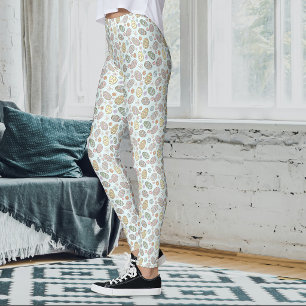 Leggings Motif Floral de Pâques aux Œufs de Pâques Pastel F