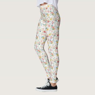 Leggings Motif floral de printemps multicolore sur fond bla