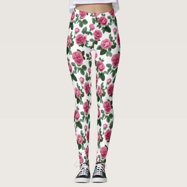 Leggings Motif floral de rose rose (Devant)