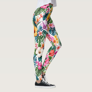 Leggings Motif floral d'Hibiscus tropical et Monstera