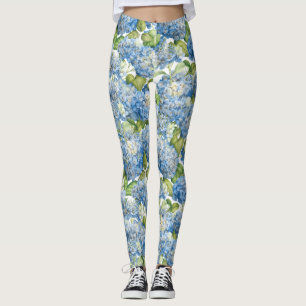 Leggings Motif floral d'hortensia bleu