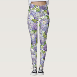 Leggings Motif floral d'hortensia pourpre
