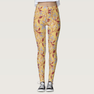 Leggings Motif floral élégant avec feuilles rouges et bleue