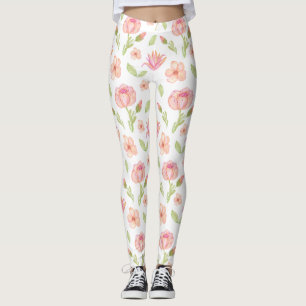Leggings Motif floral élégant avec feuilles rouges et bleue