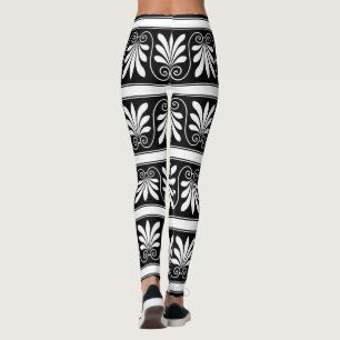 Leggings Motif Floral Grec Noir Et Blanc