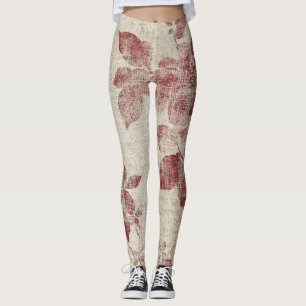 Leggings Motif Floral Lin Rustique Rose (1)