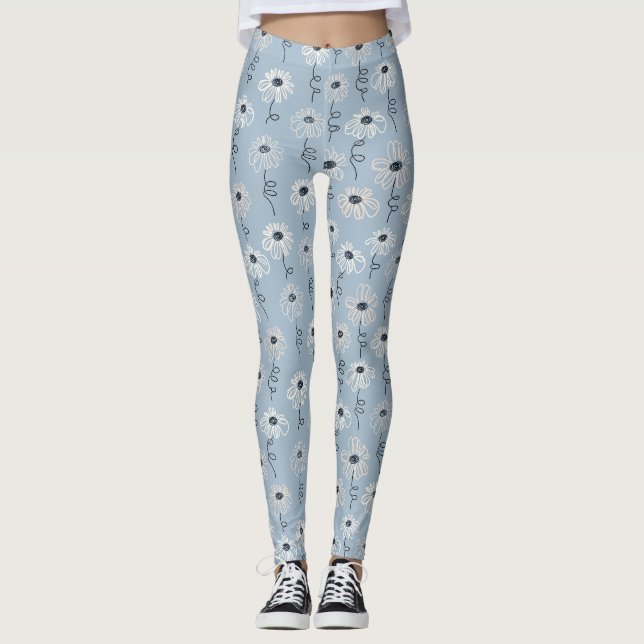 Leggings Motif floral minimaliste Daisy (7) (Devant)