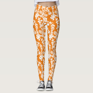 Leggings Motif Floral Orange Et Blanc