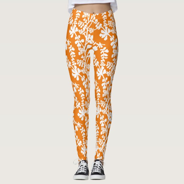 Leggings Motif Floral Orange Et Blanc (Devant)