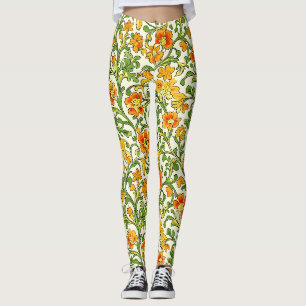 Leggings Motif floral orange et jaune Art Nouveau