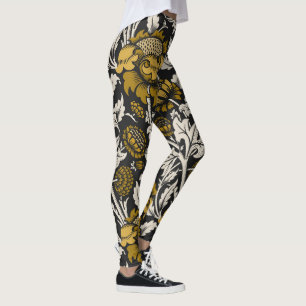 Leggings Motif floral orné avec de grandes fleurs dorées