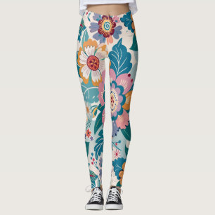 Leggings Motif Floral Retro Est Pastel Personnalisé
