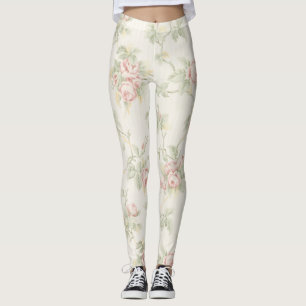 Leggings Motif Floral Rétro Rose Cottagecore Rose Pâle