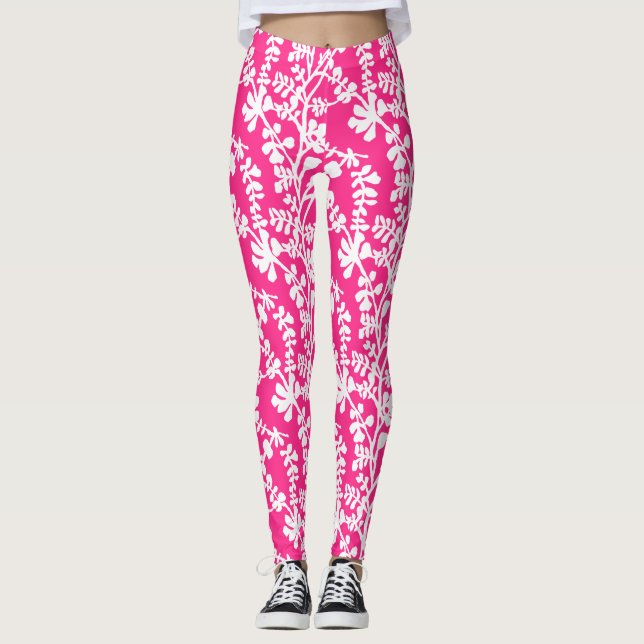 Leggings Motif Floral rose et blanc (Devant)