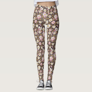 Leggings Motif floral rose et blanc Cosmos