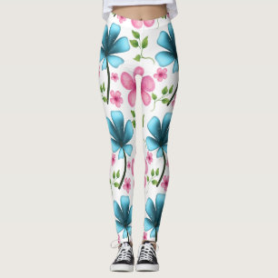 Leggings Motif floral rose et bleu sans couture