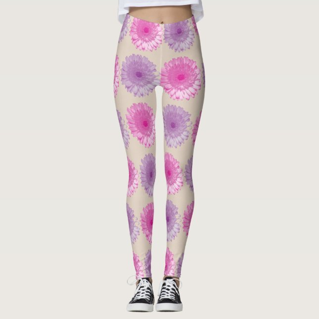 Leggings Motif floral rose et pourpre (Devant)
