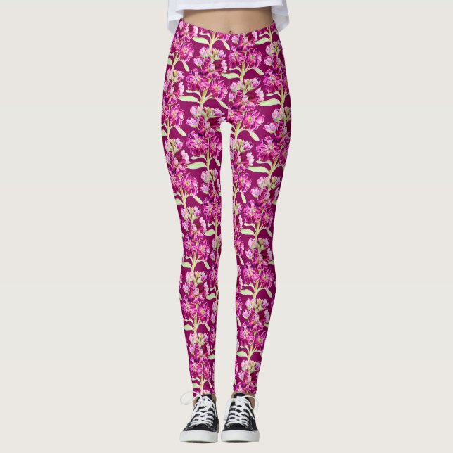 Leggings Motif floral rose stock aquarelle (Devant)
