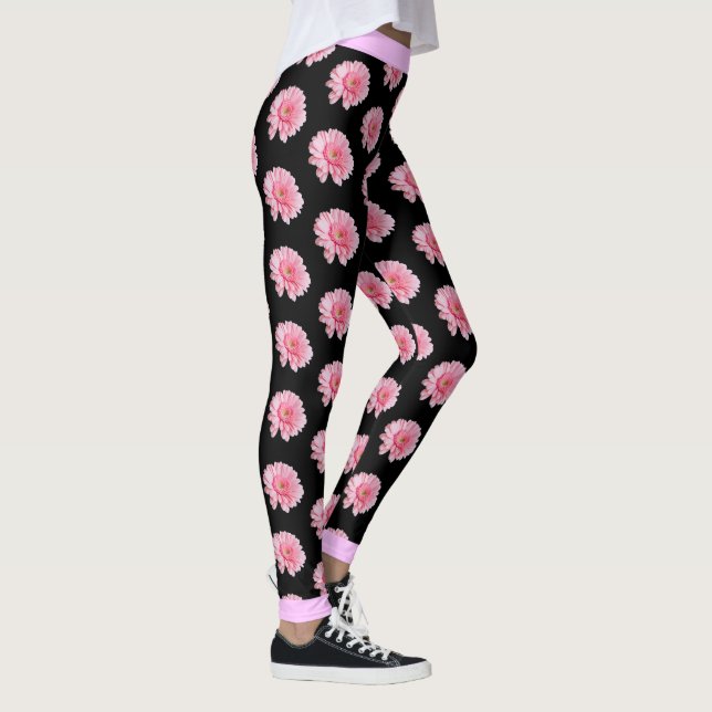 Leggings Motif floral rose sur noir (Droite)