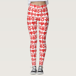 Leggings Motif floral rouge et cœur pour la Saint-Valentin