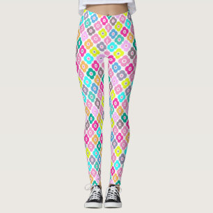Leggings Motif floral rustique multicolore sur fond blanc