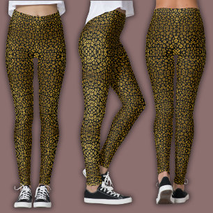 Leggings Motif Floral Vintage Fleurs Sauvages Dorées