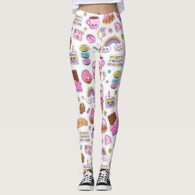 Leggings Motif Funny Unicorn Magique Arc-en-ciel mou (Devant)