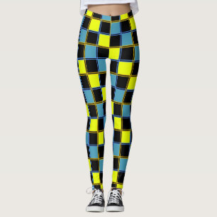 Leggings Motif géométrique à damiers bleu jaune