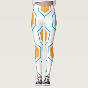 Leggings Motif géométrique abstrait Hexagon en bleu orange