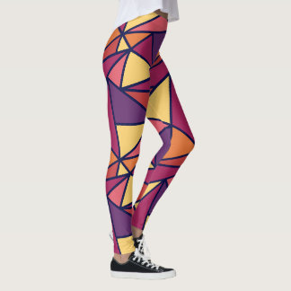 Leggings Motif géométrique Abstrait, violet, jaune, orange
