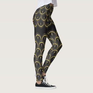 Leggings Motif géométrique art-déco or et gris
