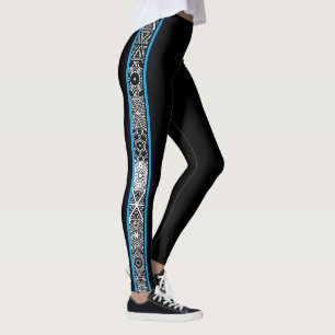 Leggings Motif géométrique d'abrégé sur noir bleu moder