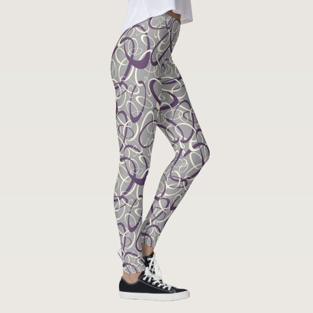 Leggings motif géométrique de boucles rétro gris violet (Droite)