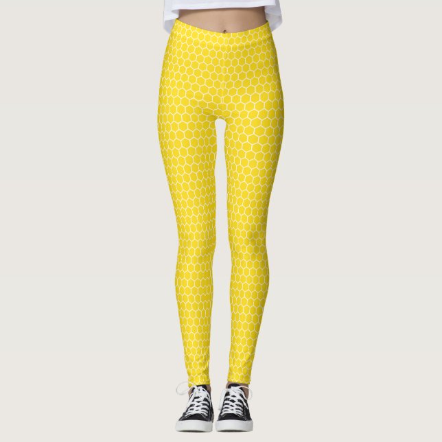 Leggings Motif géométrique de nid d'abeilles jaune (Devant)