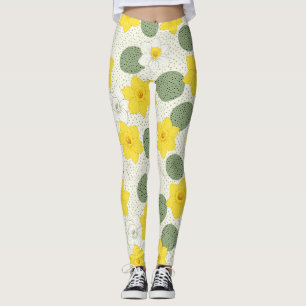 Leggings Motif géométrique floral narcisse botanique (1)