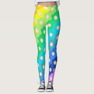 Leggings Motif géométrique Hexagon arc-en-ciel lumineux