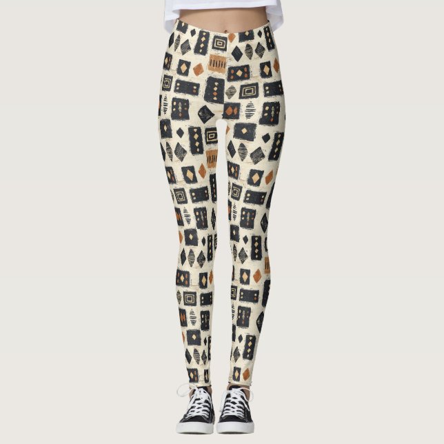 Leggings Motif géométrique rustique en boue de coton (1) (Devant)