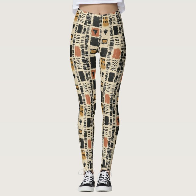 Leggings Motif géométrique rustique en boue de coton (2) (Devant)