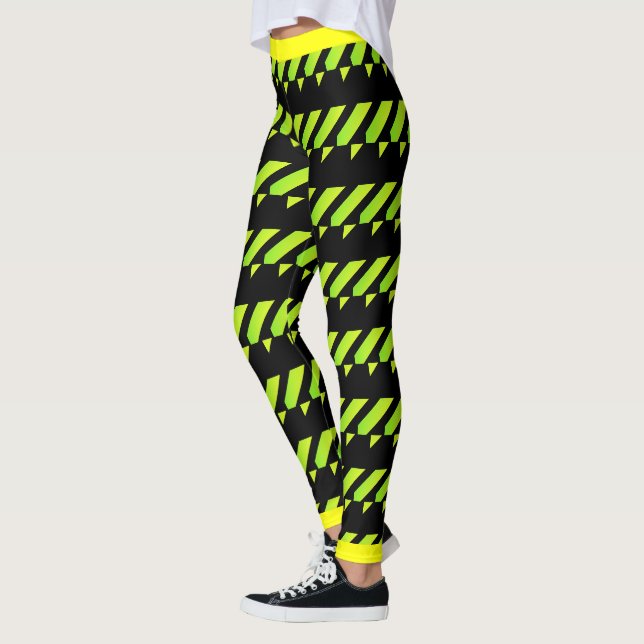 Leggings Motif géométrique vert et noir avec Triage Jaune (Gauche)