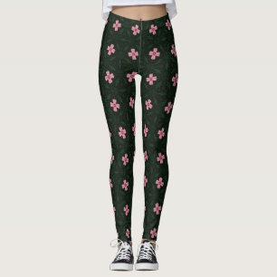Leggings Motif géométrique vert foncé et rose
