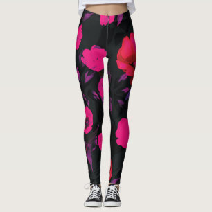 Leggings Motif grand vintage fleuri, tulipes stylisées.
