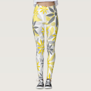 Leggings Motif graphique à fleurs gris jaune