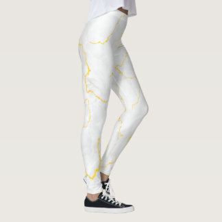 Leggings Motif gris blanc feuille or marbre