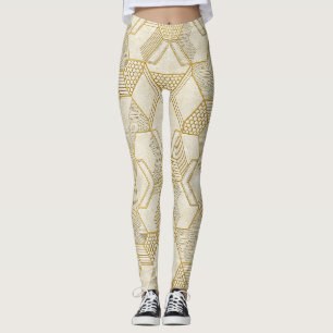 Leggings Motif hexagonal organique moderne   Crème et beige