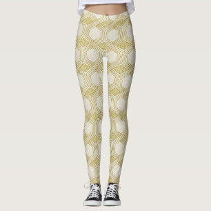 Leggings Motif Hexagone Or Luxueux - Texture Marbre