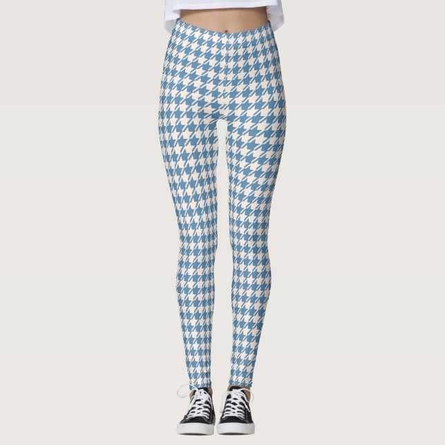 Leggings Motif Houndstooth Blue+Cream (Devant)