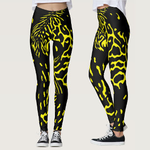Leggings Motif imprimé animal abstrait noir jaune Cool
