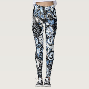 Leggings Motif imprimé paisley blanc et bleu